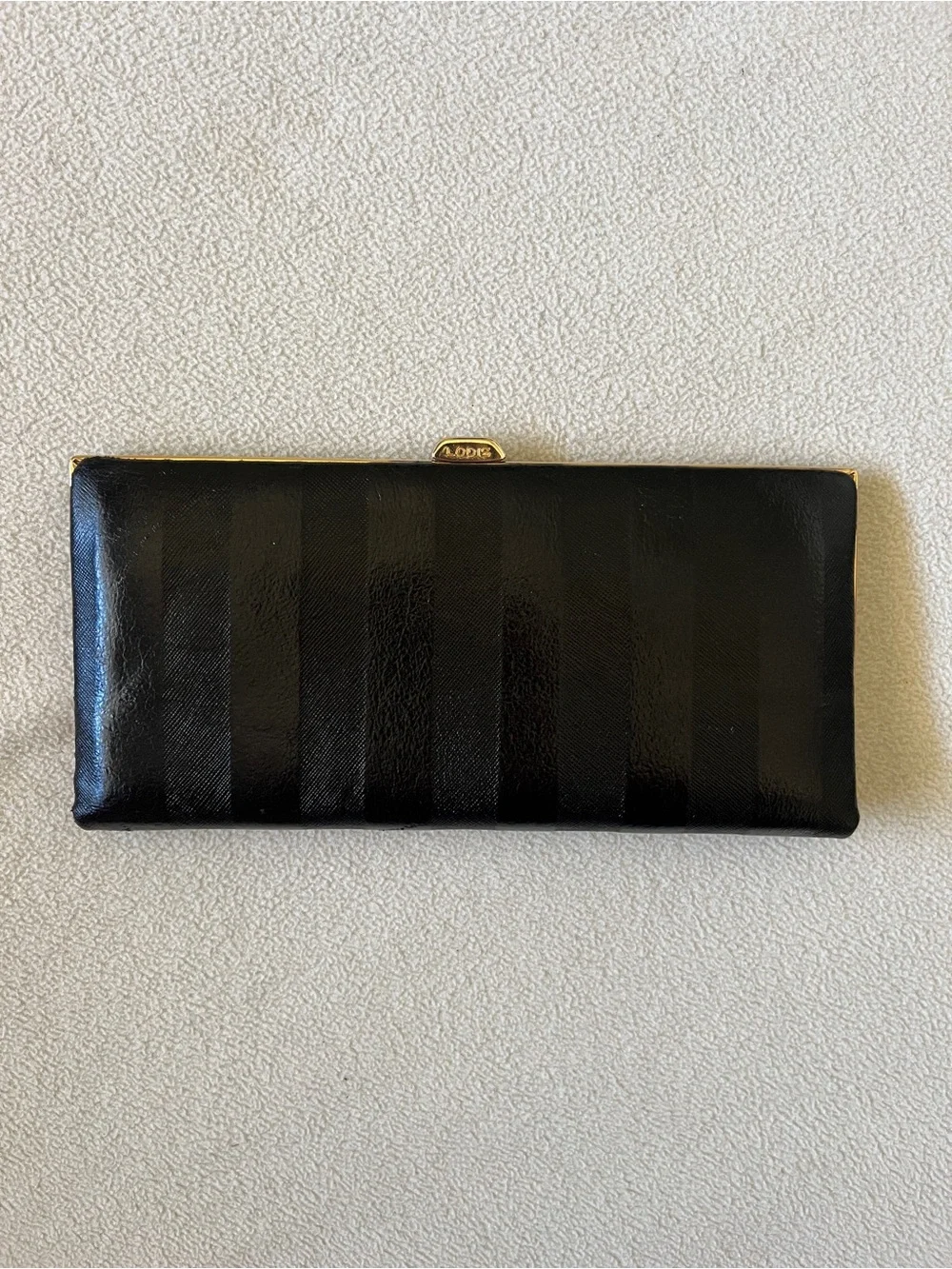 LODIS Black Gold Valley Boulevard Large Ballet Wallet Clutch Stripe Leather Fold
